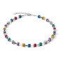 Coeur de Lion - Collier geocube acier cristaux multicolore - Ref 4509/10-1581