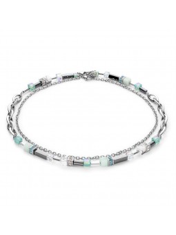 Coeur de Lion - Collier geocube acier cristaux vert - Ref 4510/10-0522