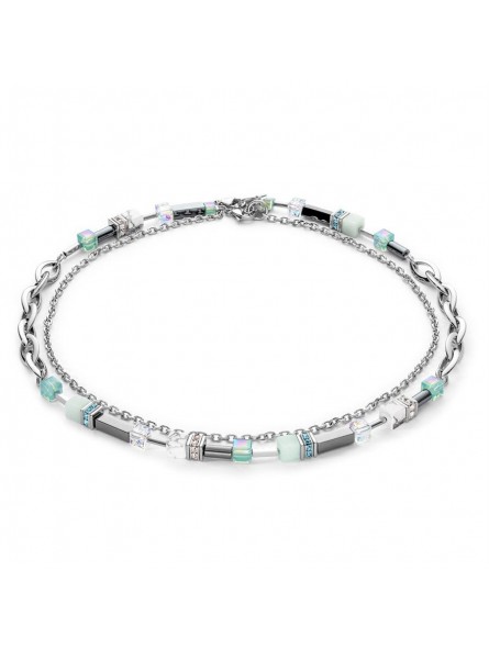 Coeur de Lion - Collier geocube acier cristaux vert - Ref 4510/10-0522