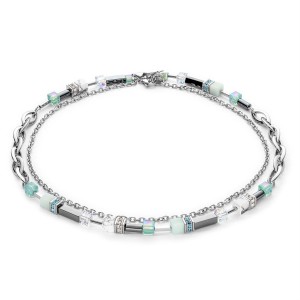 Coeur de Lion - Collier geocube acier cristaux vert - Ref 4510/10-0522
