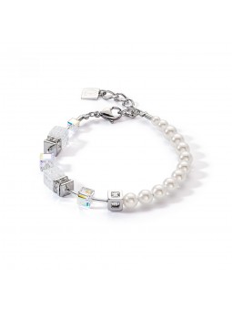 Coeur de Lion - Bracelet géocube acier gris cristal blanc et perles - Ref 5086/30-1400