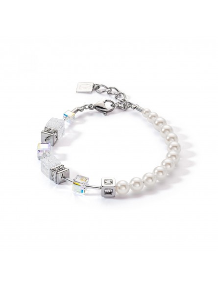 Coeur de Lion - Bracelet géocube acier gris cristal blanc et perles - Ref 5086/30-1400