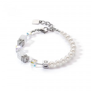 Coeur de Lion - Bracelet géocube acier gris cristal blanc et perles - Ref 5086/30-1400