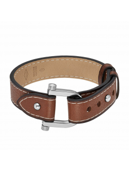 Fossil Bijoux - Bracelet D-Link Homme - Acier Argenté et Cuir Marron - Ref JF04397040