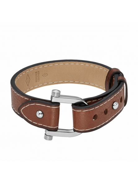 Fossil Bijoux - Bracelet D-Link Homme - Acier Argenté et Cuir Marron - Ref JF04397040