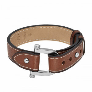 Fossil Bijoux - Bracelet D-Link Homme - Acier Argenté et Cuir Marron - Ref JF04397040