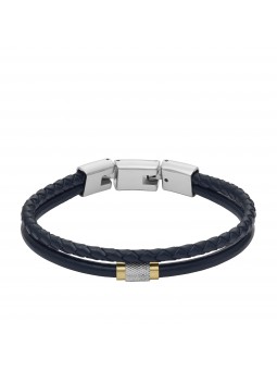 Fossil Bijoux - Bracelet multi rangs all stacked up cuir bleu marine - Ref JF04703998