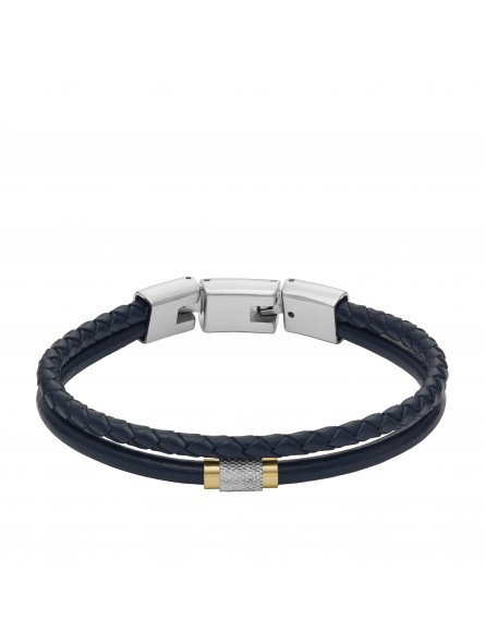 Fossil Bijoux - Bracelet multi rangs all stacked up cuir bleu marine - Ref JF04703998