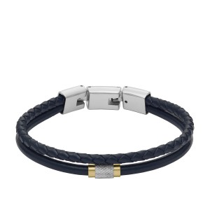 Fossil Bijoux - Bracelet multi rangs all stacked up cuir bleu marine - Ref JF04703998