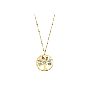 Lotus Bijoux - Collier Style acier doré oxyde de zirconium arbre de vie multicolore - Ref LS2192-1/2