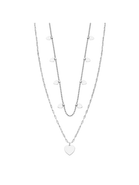 Lotus Bijoux - Collier Style acier argenté double coeur - Ref LS2236-1/1