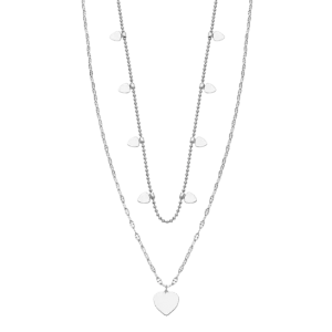 Lotus Bijoux - Collier Style acier argenté double coeur - Ref LS2236-1/1
