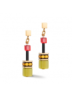 Coeur de Lion - Boucles d'oreilles acier jaune et cristaux multicolores - Ref 2838/21-1585