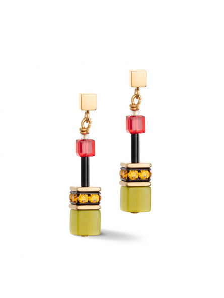 Coeur de Lion - Boucles d'oreilles acier jaune et cristaux multicolores - Ref 2838/21-1585