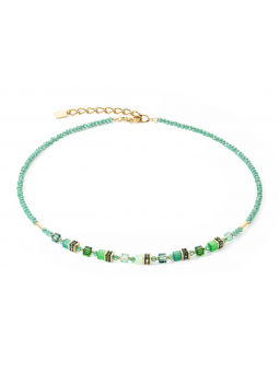 Coeur de Lion - Collier Geocube Mini Cubes acier doré et cristaux vert - Ref 4565/10-0500