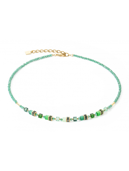 Coeur de Lion - Collier Geocube Mini Cubes acier doré et cristaux vert - Ref 4565/10-0500