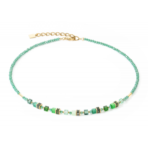 Coeur de Lion - Collier Geocube Mini Cubes acier doré et cristaux vert - Ref 4565/10-0500