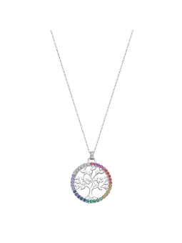 Lotus - Collier arbre de vie métal gris et oxydes de zirconium multicolore - Ref LP1746-1/3