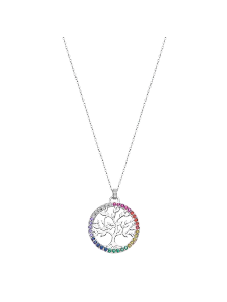 Lotus - Collier arbre de vie métal gris et oxydes de zirconium multicolore - Ref LP1746-1/3