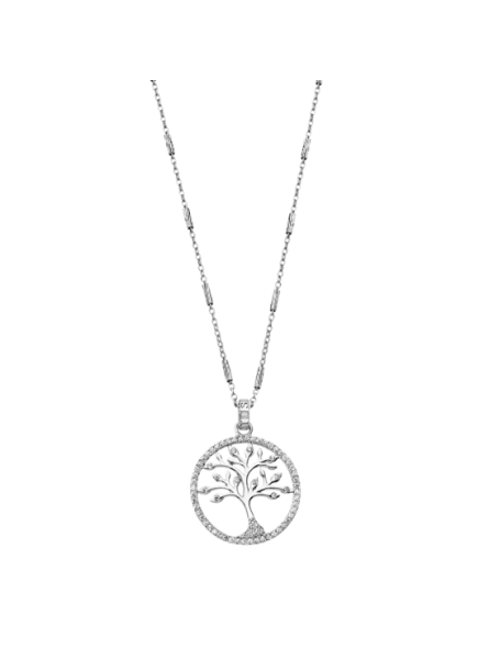 Lotus - Collier arbre de vie métal gris et oxydes de zirconium  - Ref LP1780-1/1