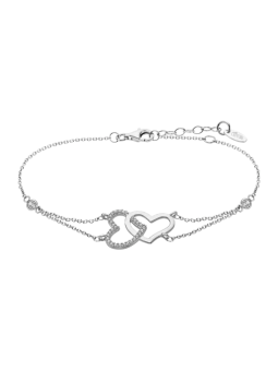 Lotus - Bracelet deux coeurs métal gris 16/18,5cm - Ref LP1818-2/1