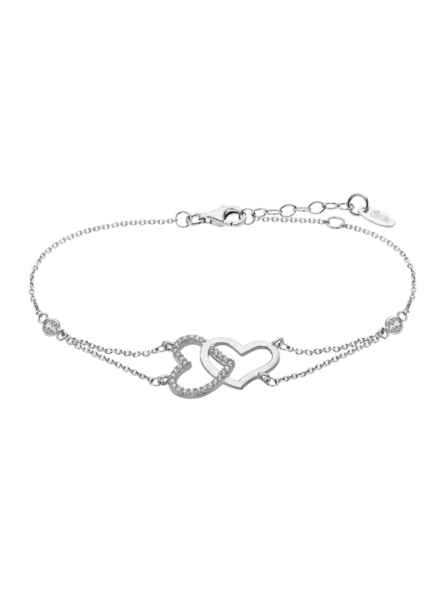Lotus - Bracelet deux coeurs métal gris 16/18,5cm - Ref LP1818-2/1