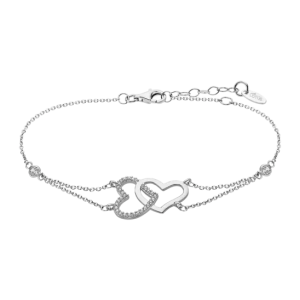 Lotus - Bracelet deux coeurs métal gris 16/18,5cm - Ref LP1818-2/1