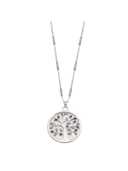 Lotus - Collier arbre de vie métal gris et oxydes de zirconium - Ref LP1889-1/1