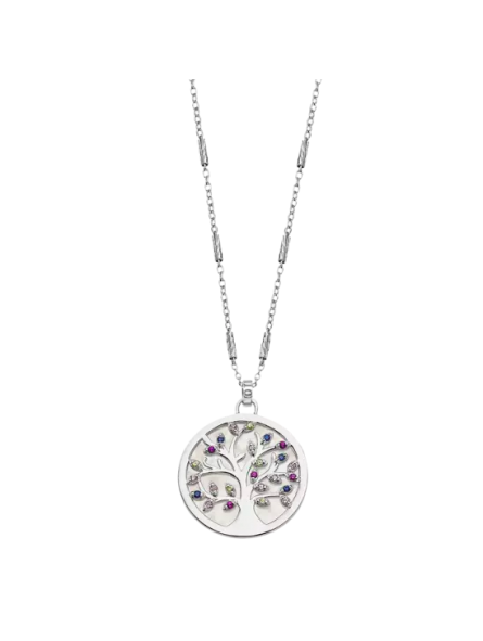 Lotus - Collier arbre de vie métal gris et oxydes de zirconium - Ref LP1889-1/1