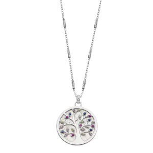 Lotus - Collier arbre de vie métal gris et oxydes de zirconium - Ref LP1889-1/1