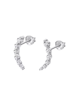 Lotus - Boucles d'oreilles grimpantes métal gris et oxydes et zirconium - Ref LP3389-4/1