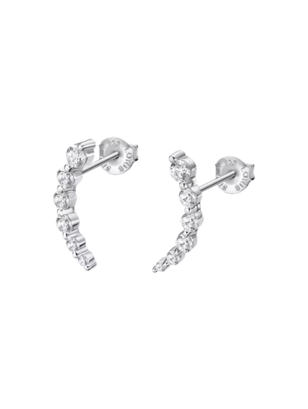 Lotus - Boucles d'oreilles grimpantes métal gris et oxydes et zirconium - Ref LP3389-4/1