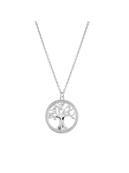 Lotus - Collier arbre de vie argent métal gris et oxydes de zirconium - Ref LP3708-1/1