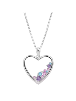Lotus - Collier coeur métal gris et oxyde de zirconium - Ref LP3720-1/1