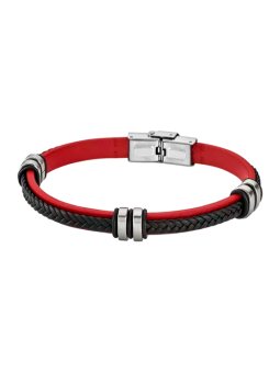 Lotus - Bracelet style urban man tressé rouge cuir 22,5cm - Ref LS1829-2/3
