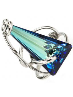 Marazzini - Bague métal rhodié bleu bermude - Ref RHSSKBBRDW
