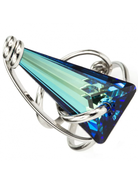 Marazzini - Bague métal rhodié bleu bermude - Ref RHSSKBBRDW