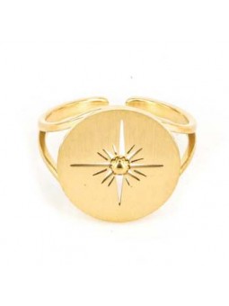 ZAG - Bague Aztèque acier doré  - Ref SRR6732-01UNI
