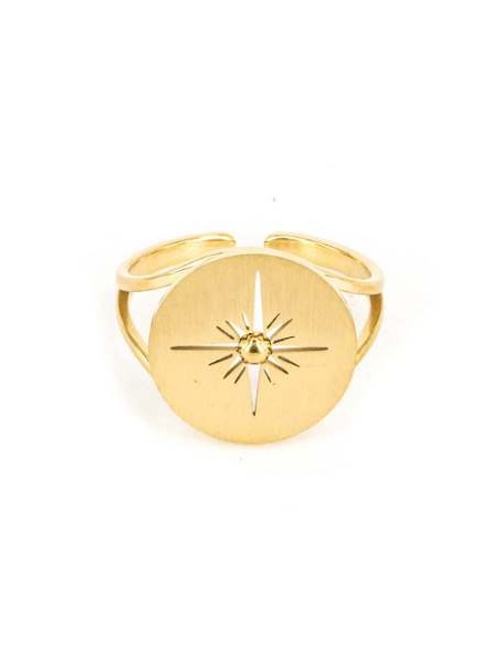 ZAG - Bague Aztèque acier doré  - Ref SRR6732-01UNI