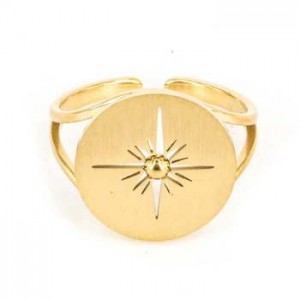 ZAG - Bague Aztèque acier doré  - Ref SRR6732-01UNI