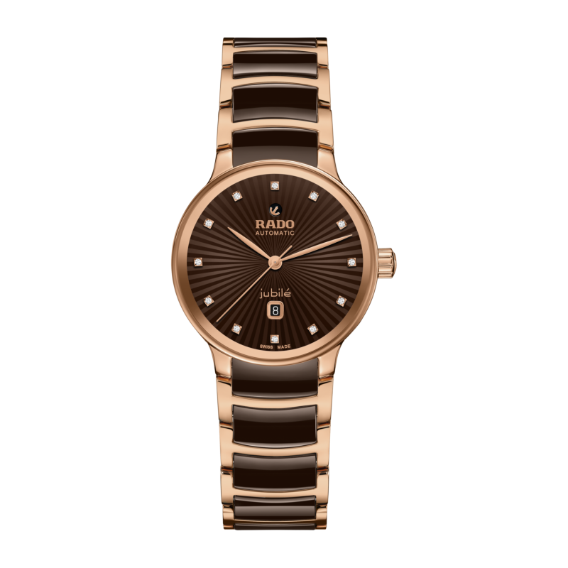 Montre Femme Rado Centrix Auto Jubile Index Diamants Cadran Brun - Réf. R30019732
