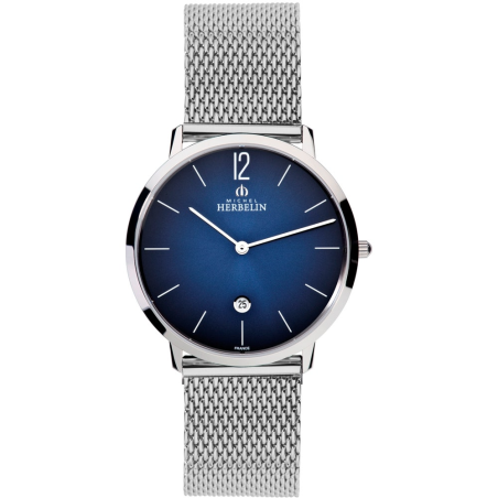 Herbelin - Montre mixte - dateur - Cadran bleu - Bracelet maille milanaise - Ref 19515AP15B