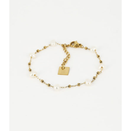 Bracelet Acier Doré Perles De Culture Eau Douce