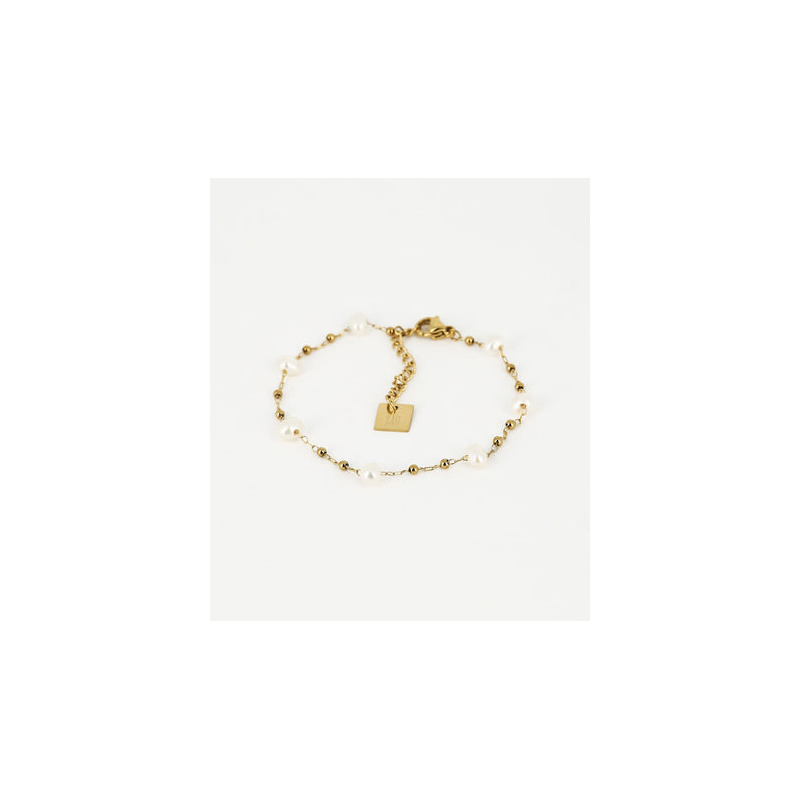 Bracelet Acier Doré Perles De Culture Eau Douce
