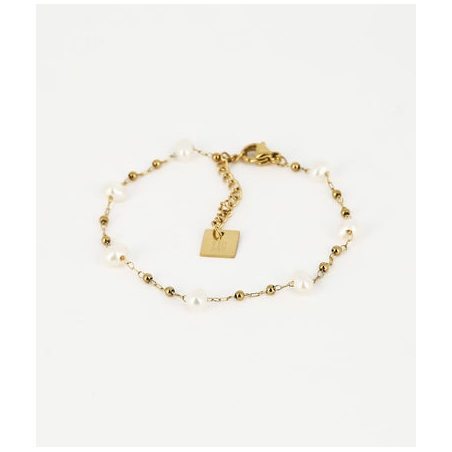 Bracelet Acier Doré Perles De Culture Eau Douce