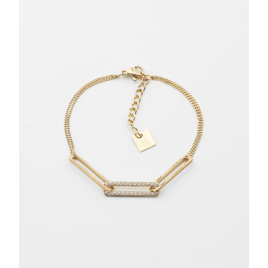 Bracelet Zag Sbs10489-01Wht -  Bracelet Acier Doré Motifs Rectangulaires Et Oxydes - Longueur 15Cm Et 3Cm De Réglage.