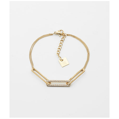 Bracelet Zag Sbs10489-01Wht -  Bracelet Acier Doré Motifs Rectangulaires Et Oxydes - Longueur 15Cm Et 3Cm De Réglage.