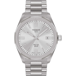 Montre Homme Tissot PR100 Lightmaster Solar argenté bracelet acier - Réf. T1514221103100