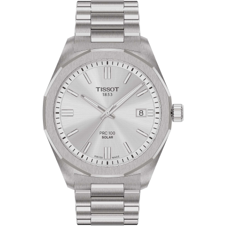 Montre Homme Tissot PR100 Lightmaster Solar argenté bracelet acier - Réf. T1514221103100