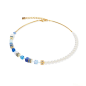 Coeur de Lion - Collier Geocube bleu et perles blanches - Ref 5086/10-0716